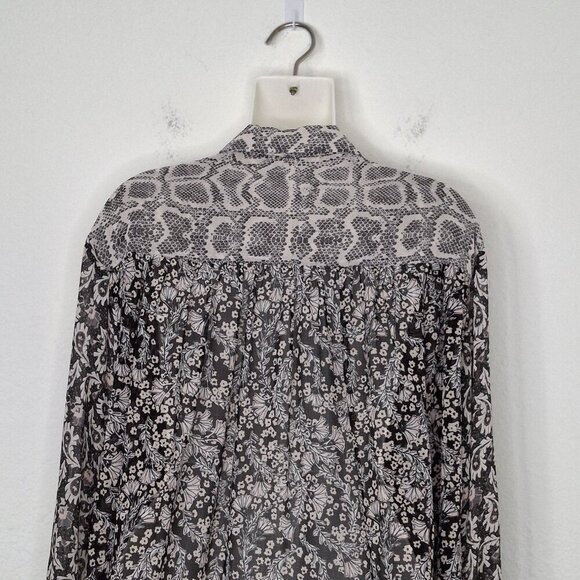 Free People Floral Paisley Snake Blouse Sz S Button Down Sheer Mix Media Boho - Picture 10 of 16